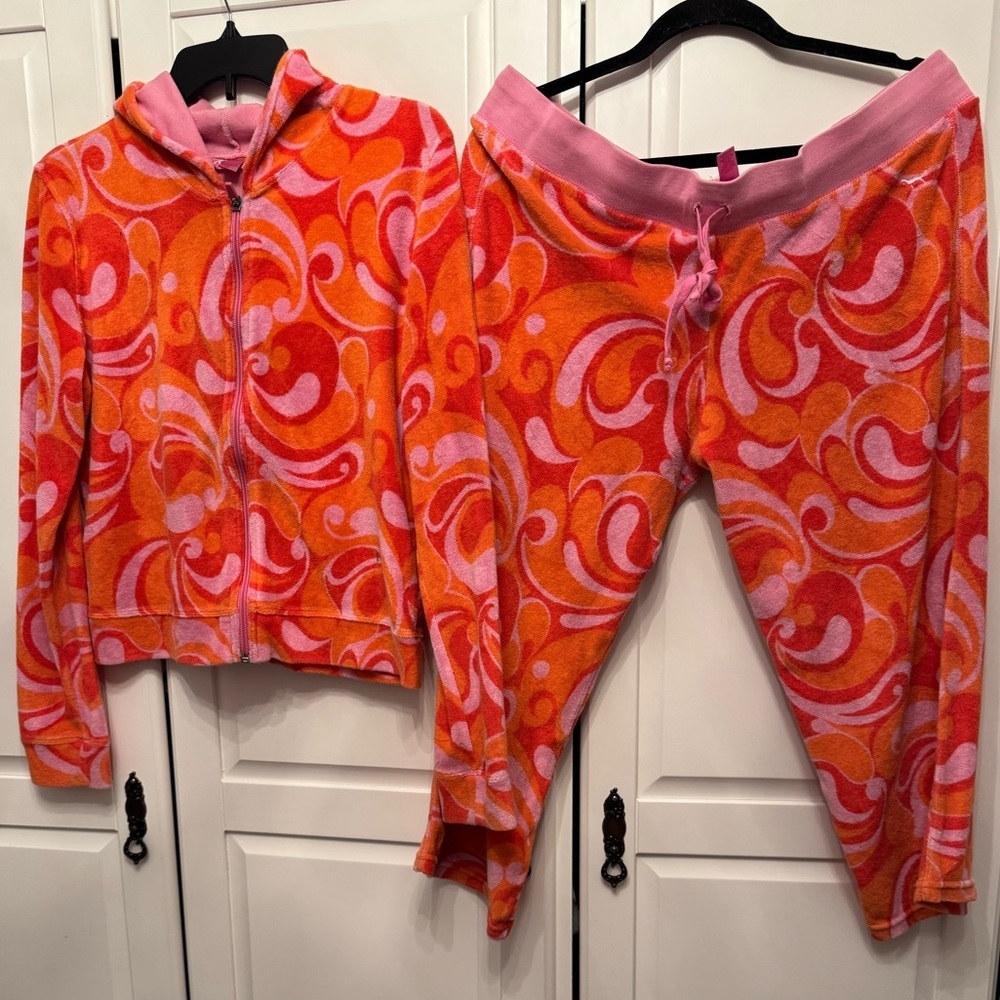 Y2k Vintage Pink Victoria's Secret Terry Lounge 2 Piece Outfit Sz L